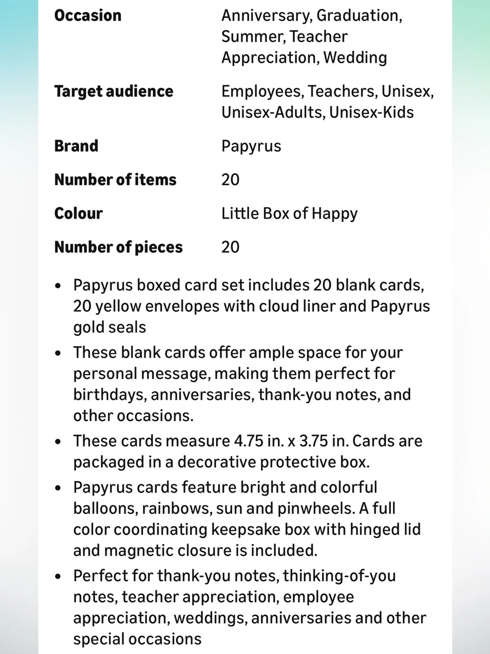 Papyrus Little Box of Happy Greeting Cards - Set of 20 - NEW IN BOX and sealed